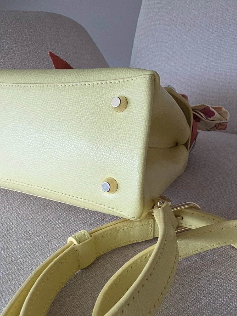 Furla Yellow Leather Top-Handle Bag with 2 Silk Twills & Charm